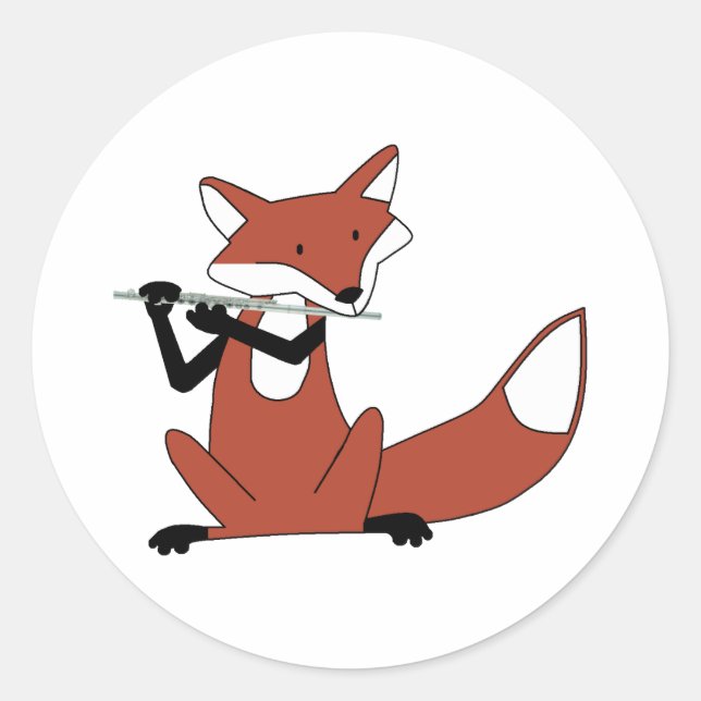 Sticker Rond Fox Jouer la Flûte (Devant)