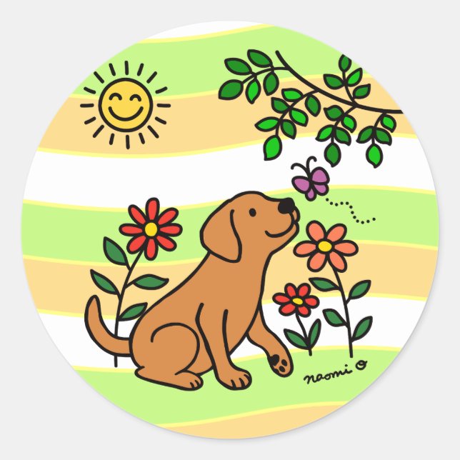 Sticker Rond Fox Red Labrador et Green (Devant)