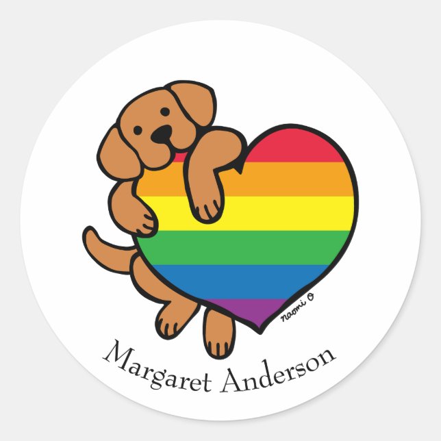 Sticker Rond Fox Red Labrador Rainbow Pride (Devant)