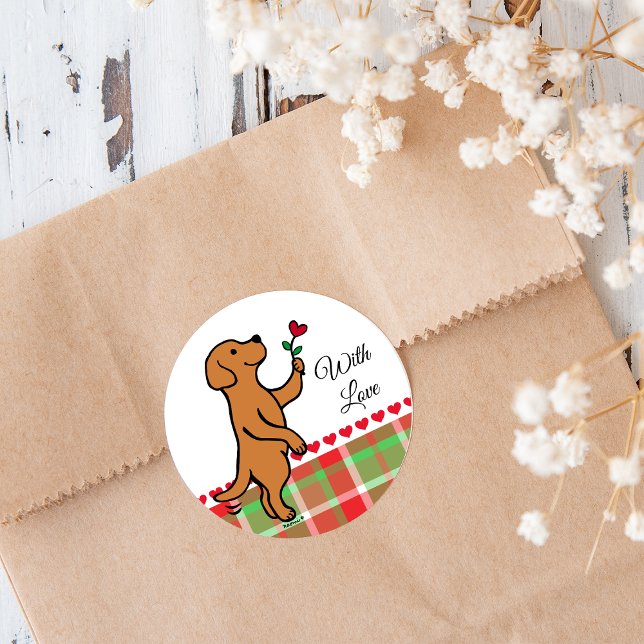 Sticker Rond Fox Red Labrador Tiny Heart Flower Valentine (Fox Red Labrador Tiny Heart Flower Valentine Stickers for Labrador Owners.  Sweet Cartoon design.)