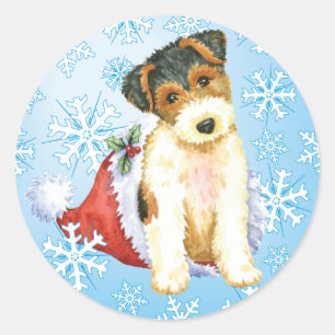 Sticker Rond Fox Terrier heureux de fil de Howliday