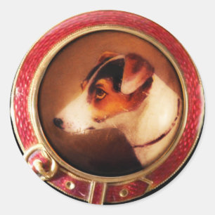 Sticker Rond Fox Terrier MINIATURE VICTORIEN de PORTRAITS de