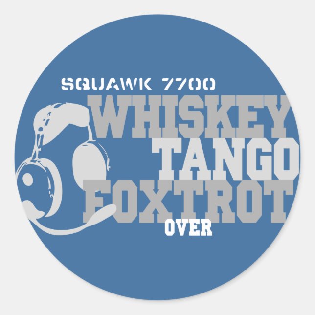 Sticker Rond Fox-trot de tango de whiskey - humour d'aviation (Devant)