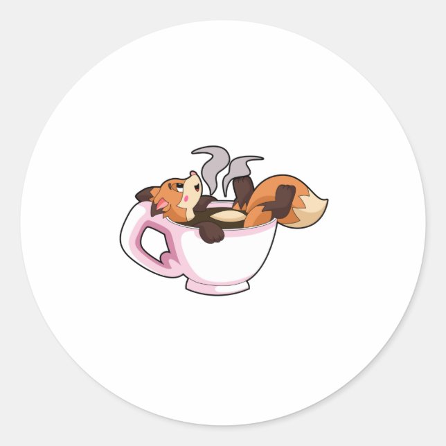 Sticker Rond Fox with Coffee (Devant)