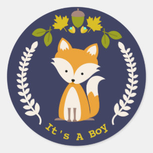 Sticker Rond Fox Wreath Boy Baby shower
