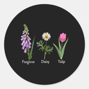 Sticker Rond Foxglove Daisy Tulip Floral