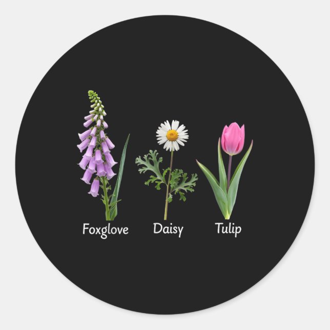 Sticker Rond Foxglove Daisy Tulip Floral (Devant)