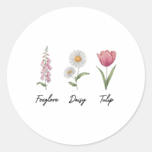 Sticker Rond Foxglove Daisy Tulip Floral