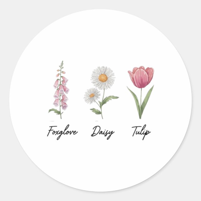 Sticker Rond Foxglove Daisy Tulip Floral (Devant)