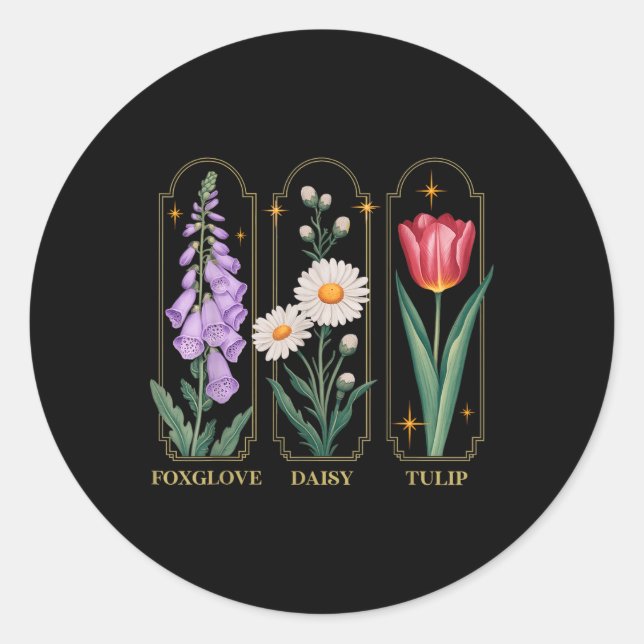 Sticker Rond Foxglove Daisy Tulip Floral (Devant)