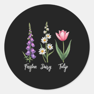 Sticker Rond Foxglove Daisy Tulip Floral Girl Mom Flower Design