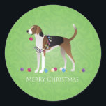 Sticker Rond Foxhound Christmas - Feliz Naughty Dog<br><div class="desc">American Foxhound chasse chien race vue latérale silhouette conception de Noël. Cette silhouette peut également représenter : Foxhound anglais, Foxhound, hound, chien de chasse, Austrian Pinscher, Ariegeois, Catahoula Leopard Dog, Leopard Dog, Blue Lacy, Braque Saint Germain, French White and Black Hound, Norwegian Hound, Dunker, Estonian Hound, Hamilton Hound, Swedish Foxhound,...</div>