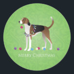 Sticker Rond Foxhound Christmas - Feliz Naughty Dog<br><div class="desc">American Foxhound chasse chien race vue latérale silhouette conception de Noël. Cette silhouette peut également représenter : Foxhound anglais, Foxhound, hound, chien de chasse, Austrian Pinscher, Ariegeois, Catahoula Leopard Dog, Leopard Dog, Blue Lacy, Braque Saint Germain, French White and Black Hound, Norwegian Hound, Dunker, Estonian Hound, Hamilton Hound, Swedish Foxhound,...</div>