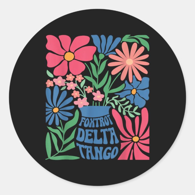 Sticker Rond Foxtrots Deltas Tangos Fleur Boho (Devant)