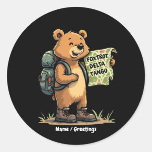 Sticker Rond Foxtrots Deltas Tangos Funny Ours Retro Graphisme