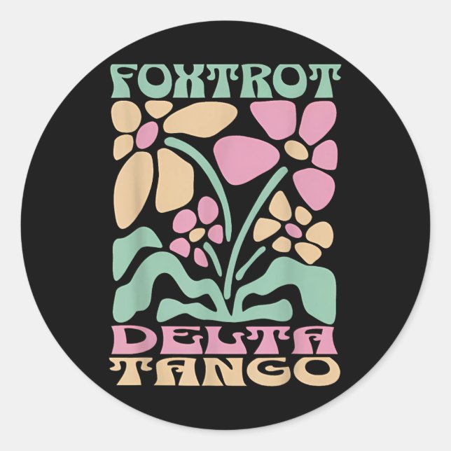 Sticker Rond Foxtrots Deltas Tangos Retro Floral Boho (Devant)