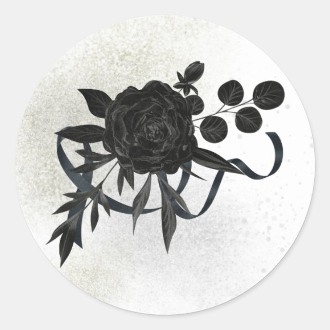 Sticker Rond  FR | EN | DE | Sceau de deuil - Rose noire (Devant)