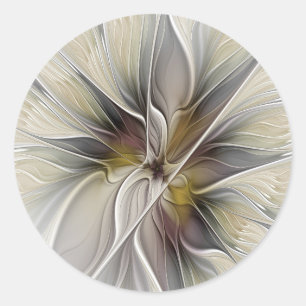 Sticker Rond Fractal floral, fleur de fantaisie aux couleurs de