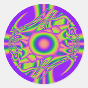 Sticker Rond Fractal Warp Purple Vert Psychédélique