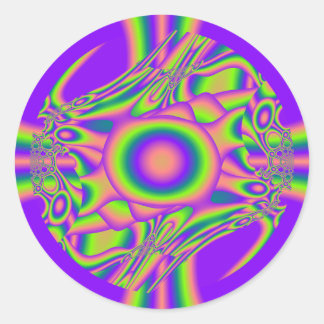 Sticker Rond Fractal Warp Purple Vert Psychédélique