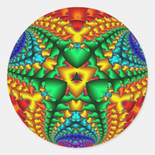 Sticker Rond Fractale psychédélique hippie arc-en-ciel