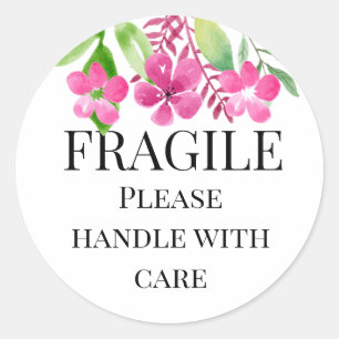 Sticker Rond Fragile s'il vous plaît poignée avec soin jaune ro