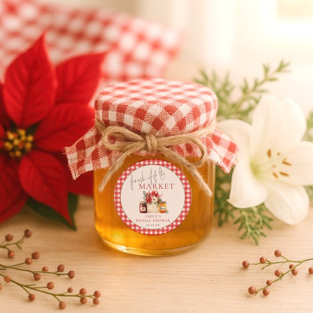 Sticker Rond Fraîchement Hors Du Marché Rouge En vichy Fête des (Créateur téléchargé)