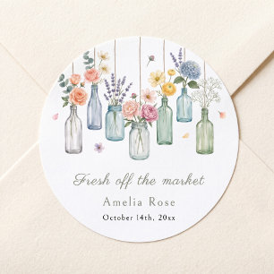 Sticker Rond Fraîchement sortie du marché pots de mariage suspe