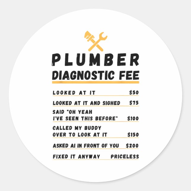 Sticker Rond Frais de diagnostic du plombier drôle (Devant)