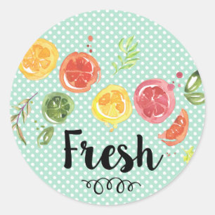 Sticker Rond Frais - Fruits d'agrumes dans l'aquarelle