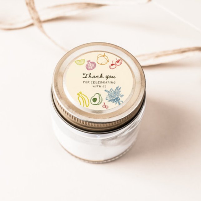 Sticker Rond Frais sortis du marché Dessin à la main Merci (Créateur téléchargé)