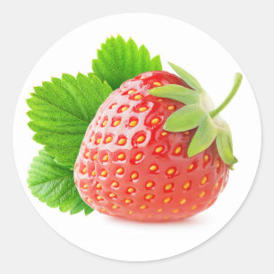 Sticker Rond Fraise à la feuille