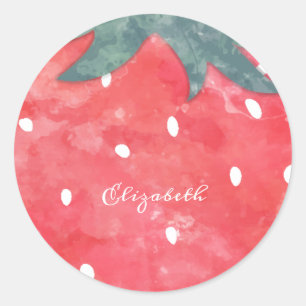 Sticker Rond Fraise à l'aquarelle mignonne