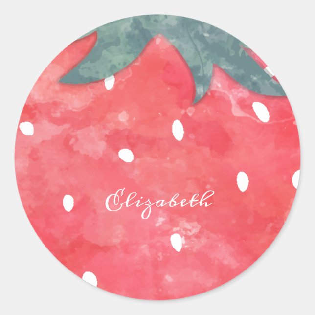 Sticker Rond Fraise à l'aquarelle mignonne (Devant)