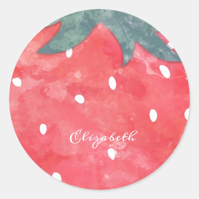 Sticker Rond Fraise à l'aquarelle mignonne (Devant)