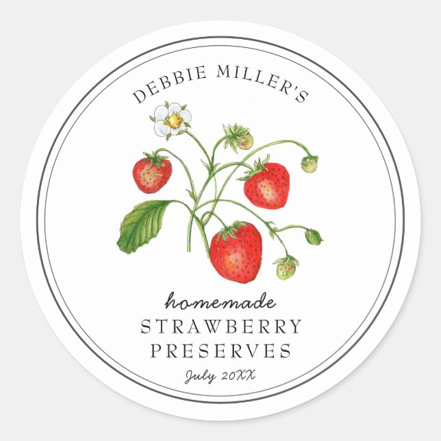 Sticker Rond Fraise à l'aquarelle sur pot de confiture blanc  (Devant)