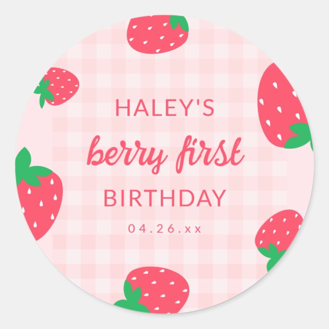 Sticker Rond Fraise Berry Premier 1er Anniversaire de Bébé (Devant)