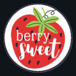 Sticker Rond Fraise Berry Sweet Birthday Baby Girl Kids<br><div class="desc">Douce comme une fraise juteuse et moelleuse ! Style contemporain rouge, vert et noir et vif pour une fête d'anniversaire fruitée et amusante. ・ Coordonnez-le ! Parcourez la collection d'anniversaire de fraises sucrées pour trouver des produits assortis, y compris des invitations, du papier d'emballage, du décor de fête et plus...</div>
