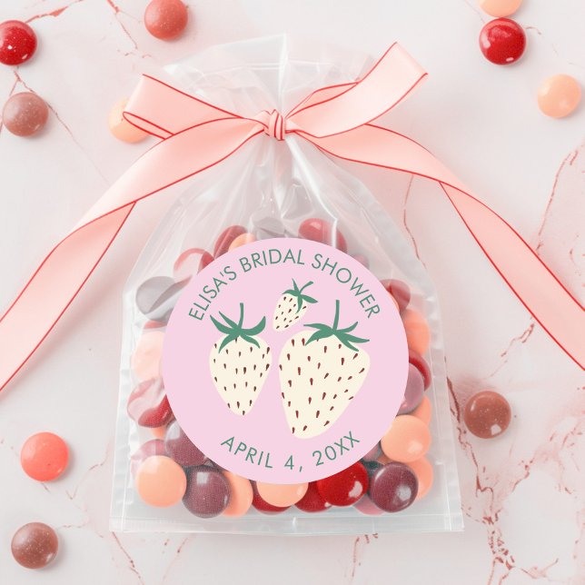 Sticker Rond Fraise blanche Pineberry DOUCHE DE MARIÉE Personna (White Strawberry Pineberry BRIDAL SHOWER Custom Classic Round Sticker
)