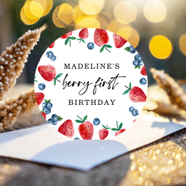 Sticker Rond Fraise Bleu Berry Première Fille 1er anniversaire (Créateur téléchargé)