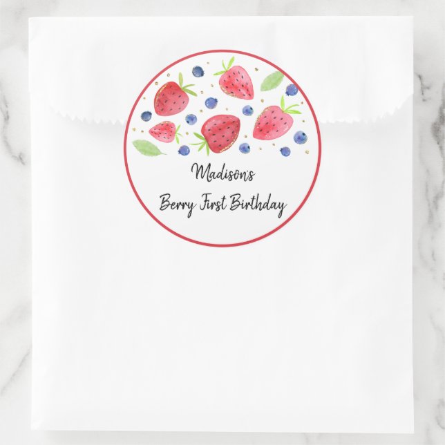 Sticker Rond Fraise bleuet Berry Sweet Anniversaire (Sac)