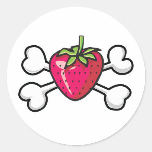 Sticker Rond fraise Crâne et os croisés