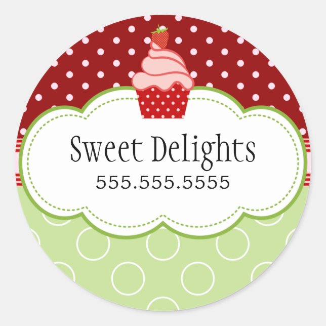 Sticker Rond Fraise Cupcake Boulangerie Câble Câble Seaux (Devant)