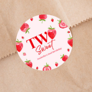 Sticker Rond Fraise deux rose doux rouge 2e fête d'anniversaire