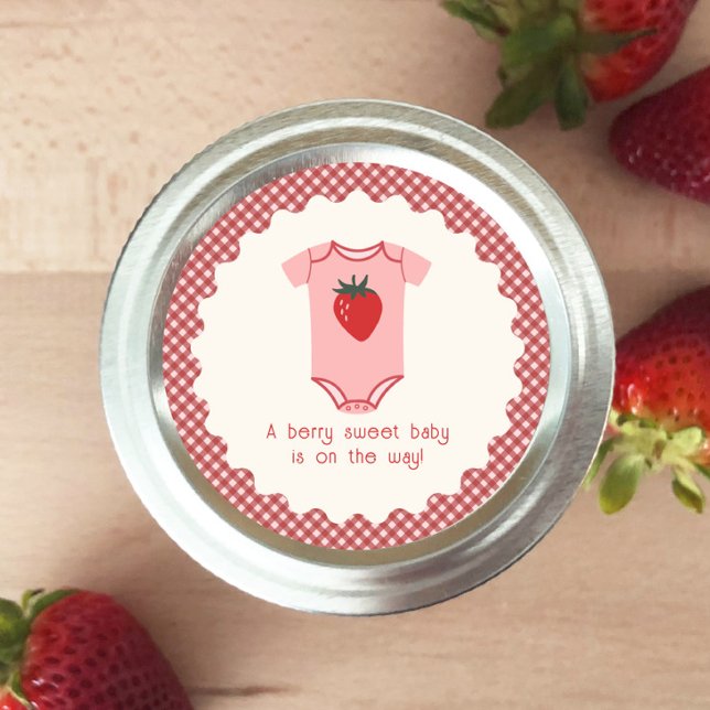 Sticker Rond Fraise En vichy Berry Baby shower sucré (Créateur téléchargé)