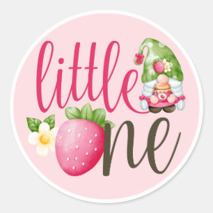 Sticker Rond Fraise Gnome Garden Little One 1er anniversaire