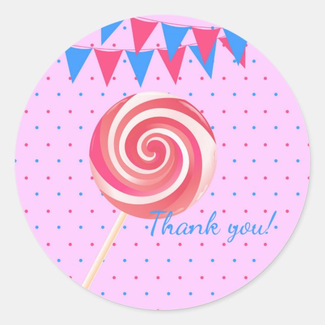 Sticker Rond Fraise Lollipop fête d'anniversaire (Devant)
