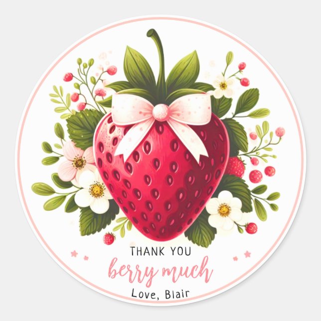 Sticker Rond Fraise Merci Berry beaucoup Favoriser (Devant)