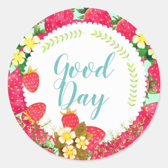 Sticker Rond Fraise. Personnalisé. BLANCHE. (Devant)