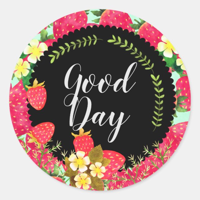 Sticker Rond Fraise. Personnalisé. Noir. (Devant)